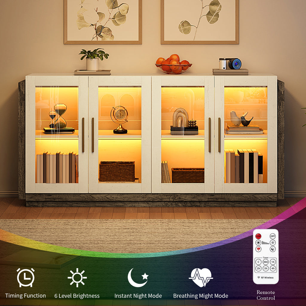 ALBOTT Sideboard Buffet Cabinet with Storage 64 Inch Cabinet with Glass Door Modern Wood Buffet Cabinet for Dining Area Kitchen And Hallway